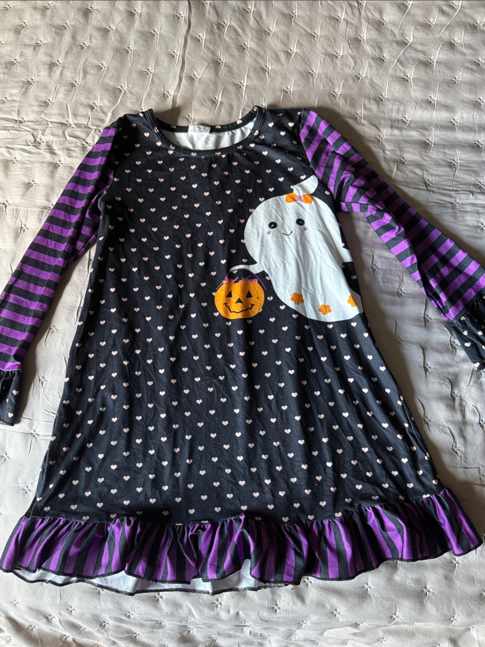 Girls' Black & Purple Ghost Print Long Sleeve Nightgown